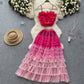 High-grade Ladies Suit Women's Three-dimensional Flower Mesh Camisole Fairy Mesh Half-length Dress Two-piece Set