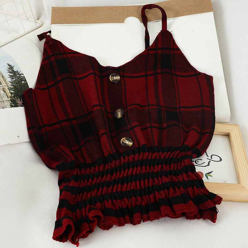 Camisole pull à carreaux à volants à la taille