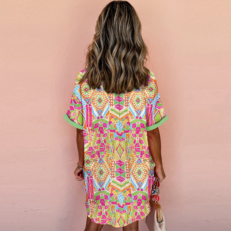 Fashion Geometry Pattern Printed Dress Women