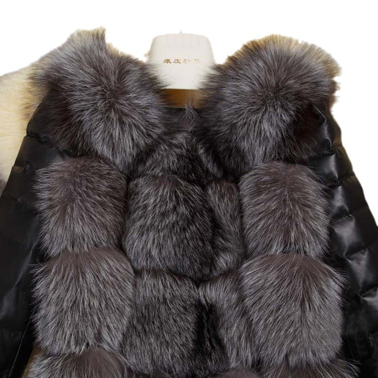 Vêtements mi-longs en fourrure à manches en PU pour femmes, grande taille