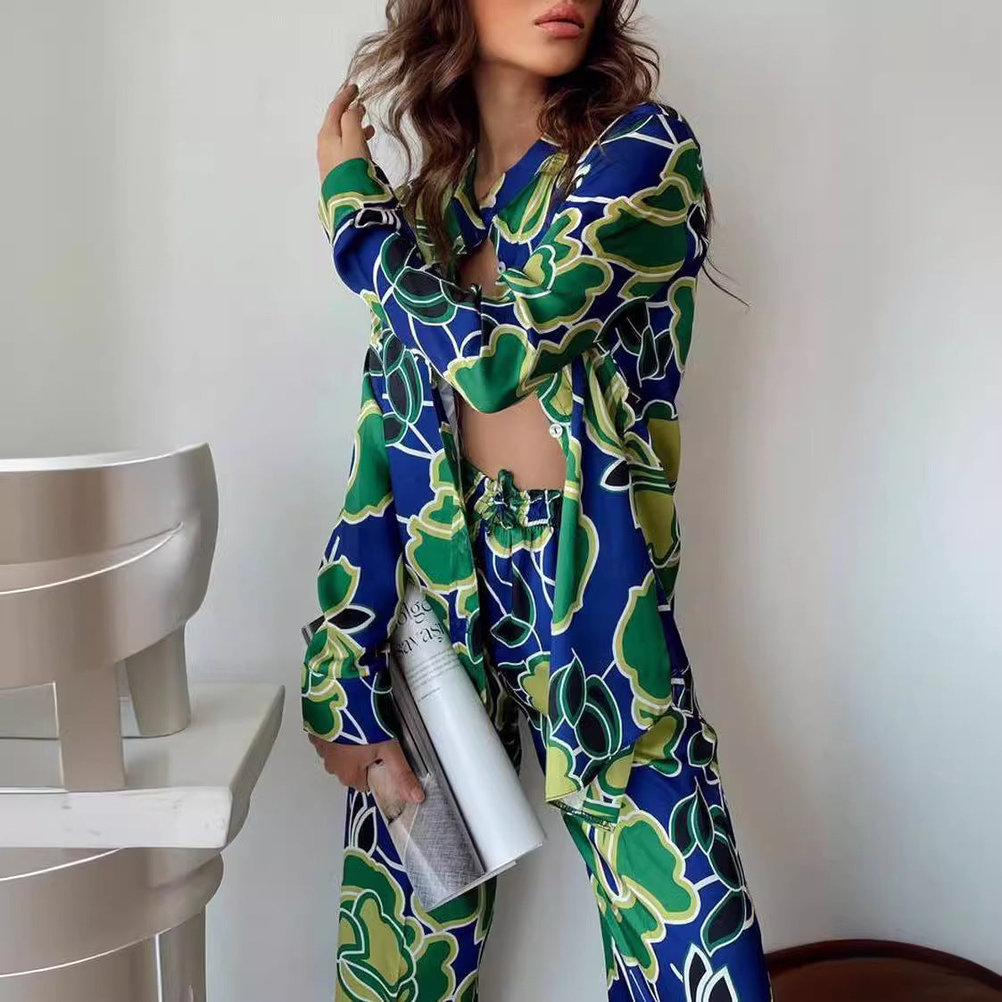 Fashion Printed Loose Long Sleeves Shirt Straight-leg Pants Spring And Autumn Women's Clothing