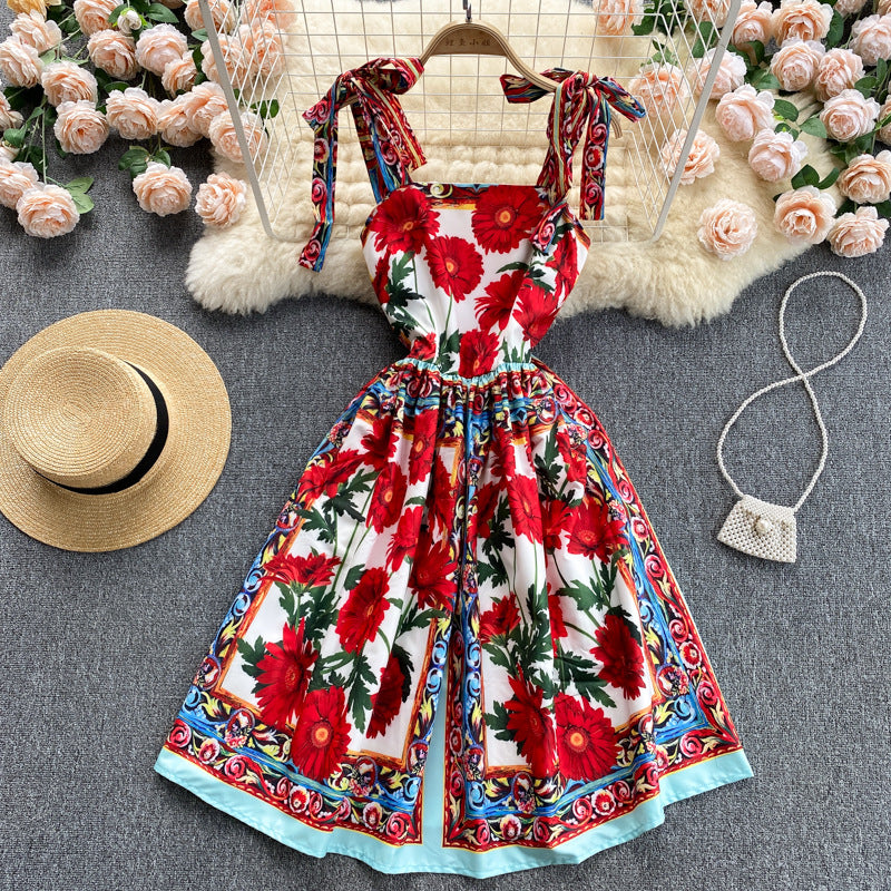 Women's Slim Design Printed Sling Dress