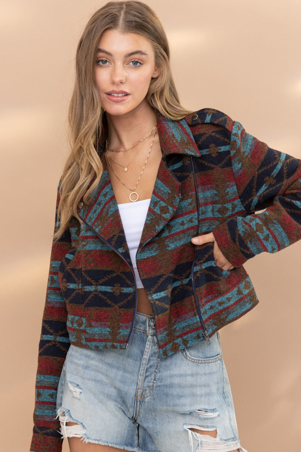 Women's Fashion Personality Popular Aztec Woolen Coat