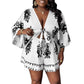 European And American Fashion Casual Bell Sleeve Women's V-neck Printed Clothes