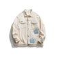 Flower Embroidered Pocket Work Jacket Retro Loose Lapel Jacket Men's