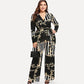 Women's printed trousers lace up jumpsuit