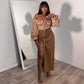 Flared Sleeve Short Top Split Skirt