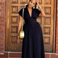 V-neck Bat Sleeve Slim-fit Pleated A- Line Dress