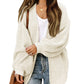 Fashion Lantern-sleeved Sweater With Pockets Casual Loose Solid Knit Cardigan Autumn Tops Womens Clothing