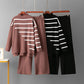 Striped Temperament Knitted Two-piece Turtleneck Sweater Loose Casual