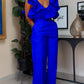 V-neck Flounce Sling Top High Waist Trousers Suit