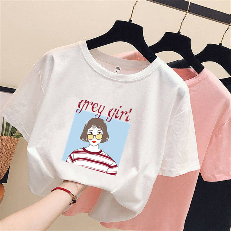 Women's loose ins trendy white short-sleeved t-shirt