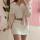 Spring And Autumn Sweater Casual Suit Zipper Hooded Sweatshirt Top Twist Waist Folding Woolen Skirt
