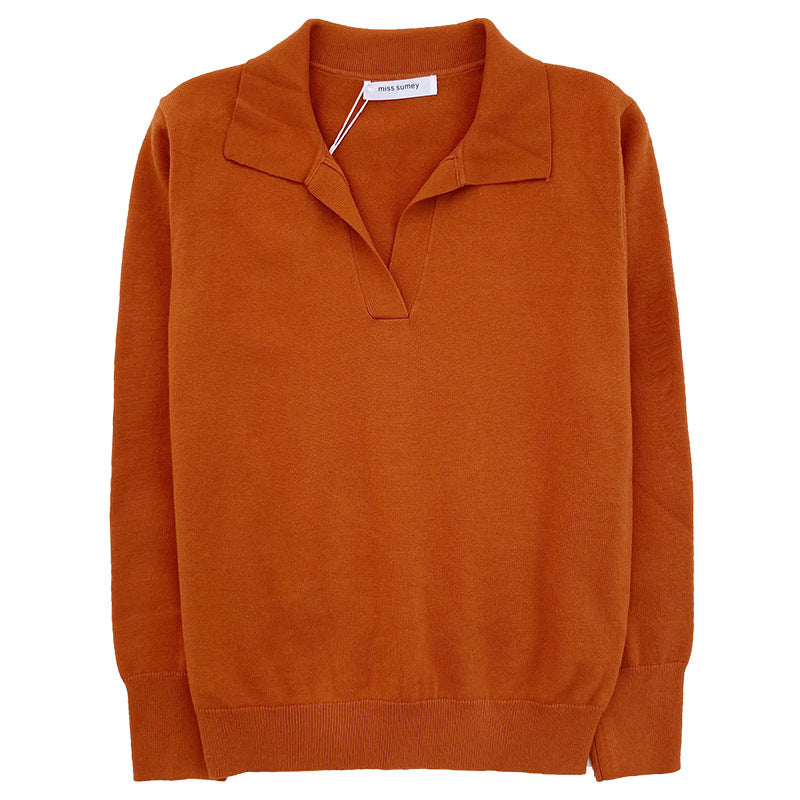 Women's Temperament Simple Lapel Slim Fit Long Sleeve Knit Sweater