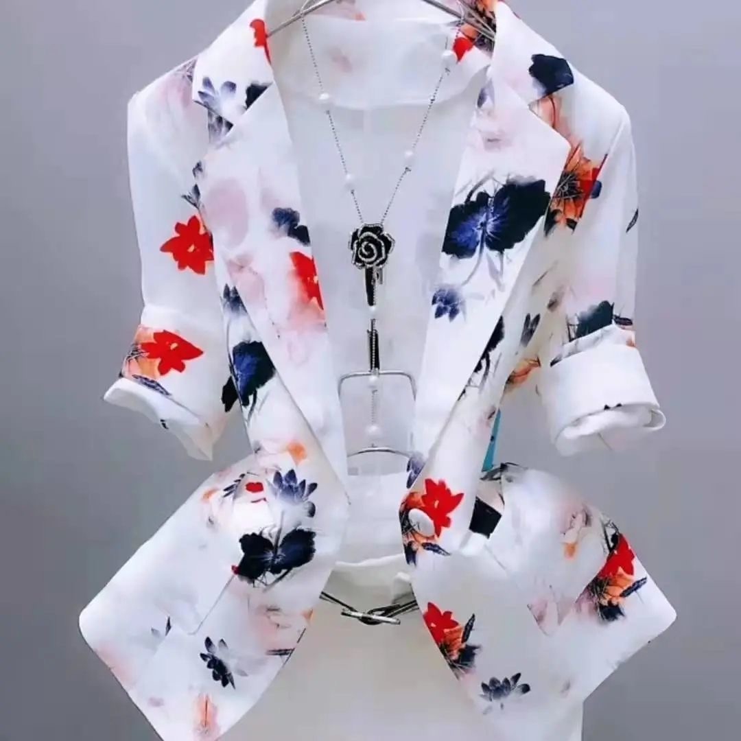 Thin Cardigan Sunscreen Printed Coat Slim-fitting Suit