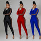 Mesh Print Stitching Long-Sleeved Jumpsuit