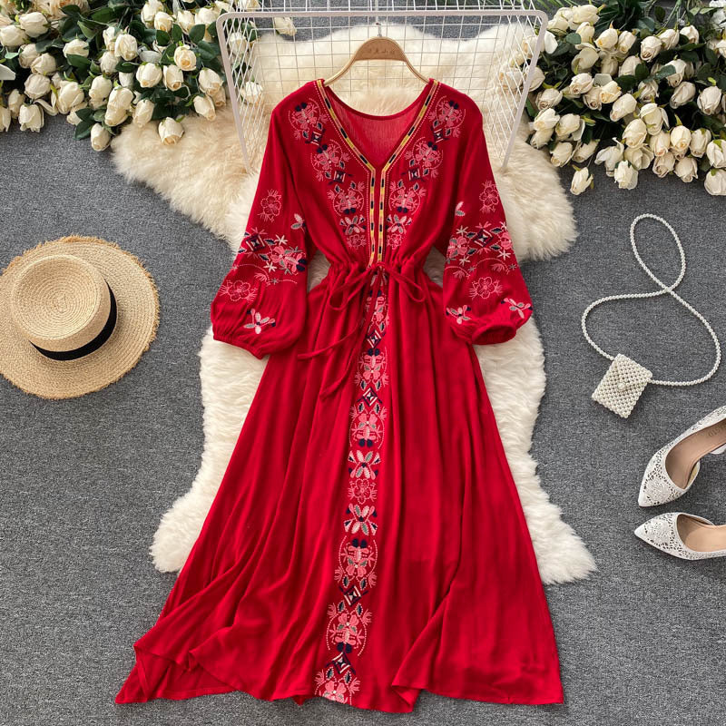 Women's Waist Slimming Mid-length Travel Vacation Dress