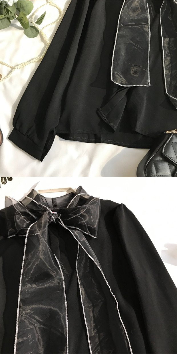 Long-sleeved Western-style Blouse With Bow Princess