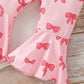Two-piece Girls' Long Sleeve Flounced Sleeve Sweater Printed Bow Flared Pants Suit