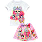 Girls' Cartoon Short Sleeves And Skirt Suit
