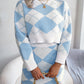 Hit Color Diamond Lattice Midriff-baring Sweater Hip Skirt Casual Suit