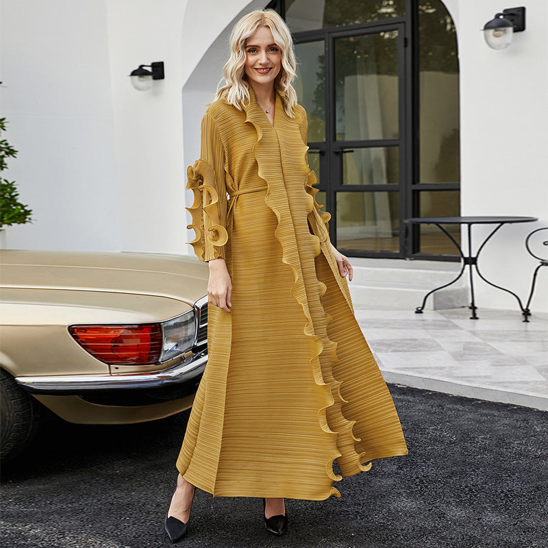 Women's Fashion Solid Color Long Sleeve Ruffled Pleated Skirt