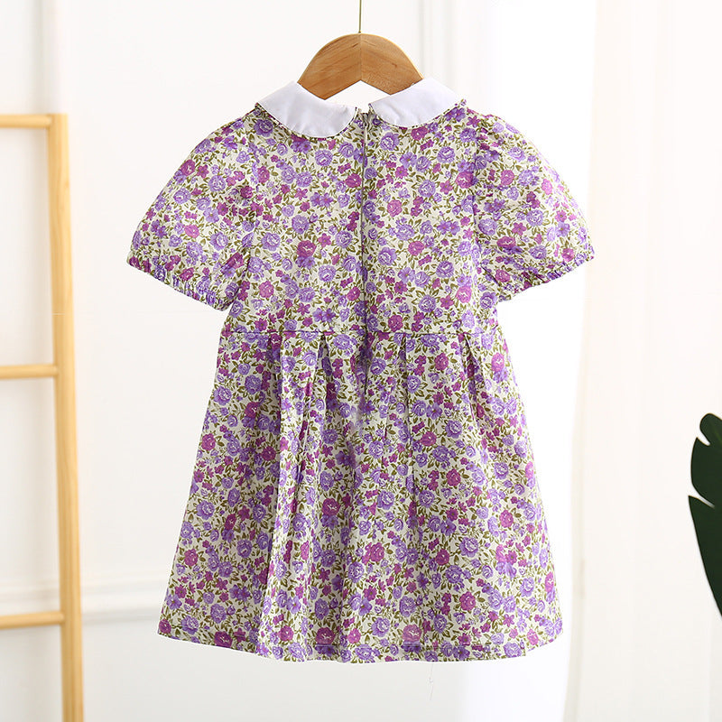 Robe mi-longue à fleurs et manches courtes pour fille