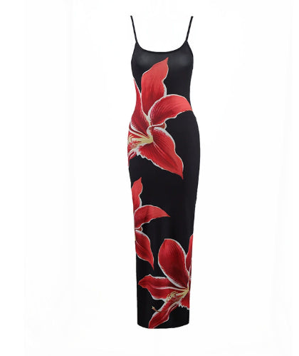 European And American Style Flower Strap Dress Women
