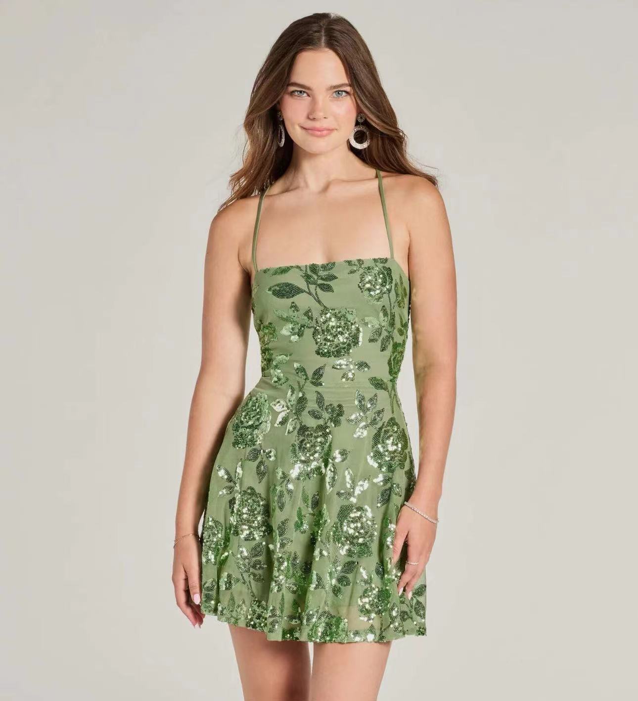 Womens Slim-Fit Fashionable Sequined Sexy Slip Dress