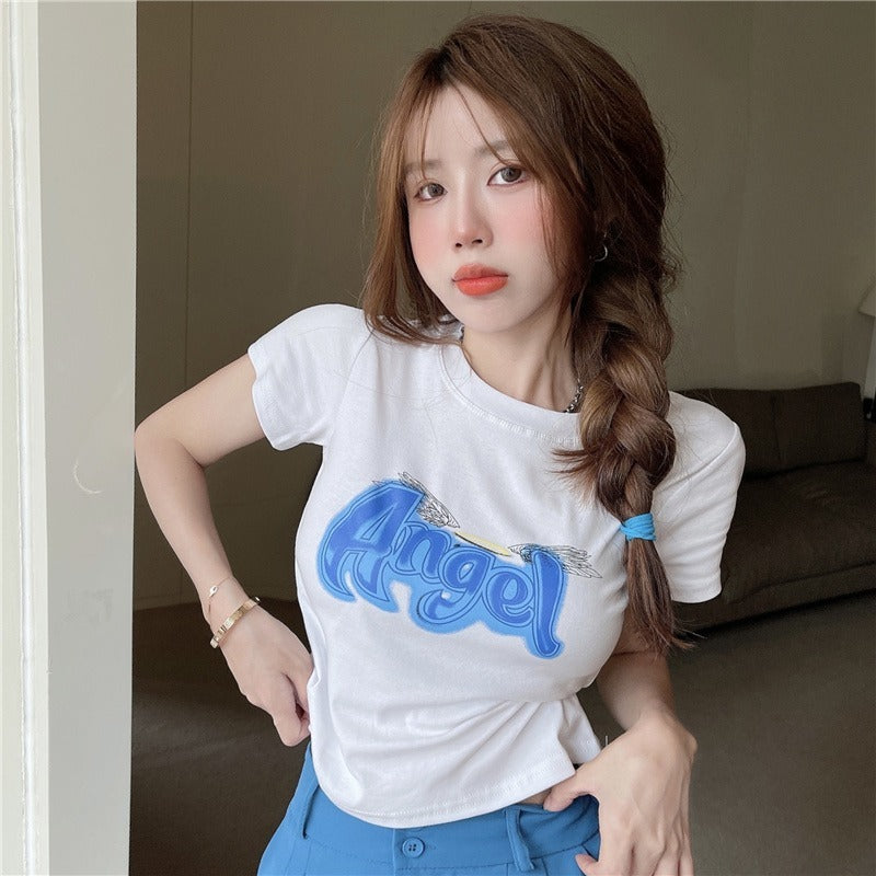 Summer New Girl Small Print T-shirt Cropped Top