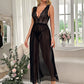 Robe longue à bretelles et fente en V profond pour femme