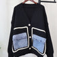 Denim Pocket Knitted Cardigan Loose Design Temperament Versatile Sweater Coat