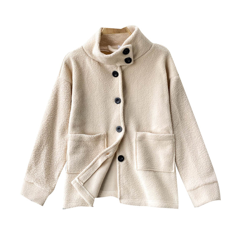 Lamb Wool Jacket Lady With High Collar Button