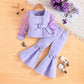 Girls' Mesh Sleeve Top Bell-bottom Pants Suit