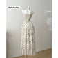 Vacation Gentle Polka-dot Cinched Slimming Sling Dress