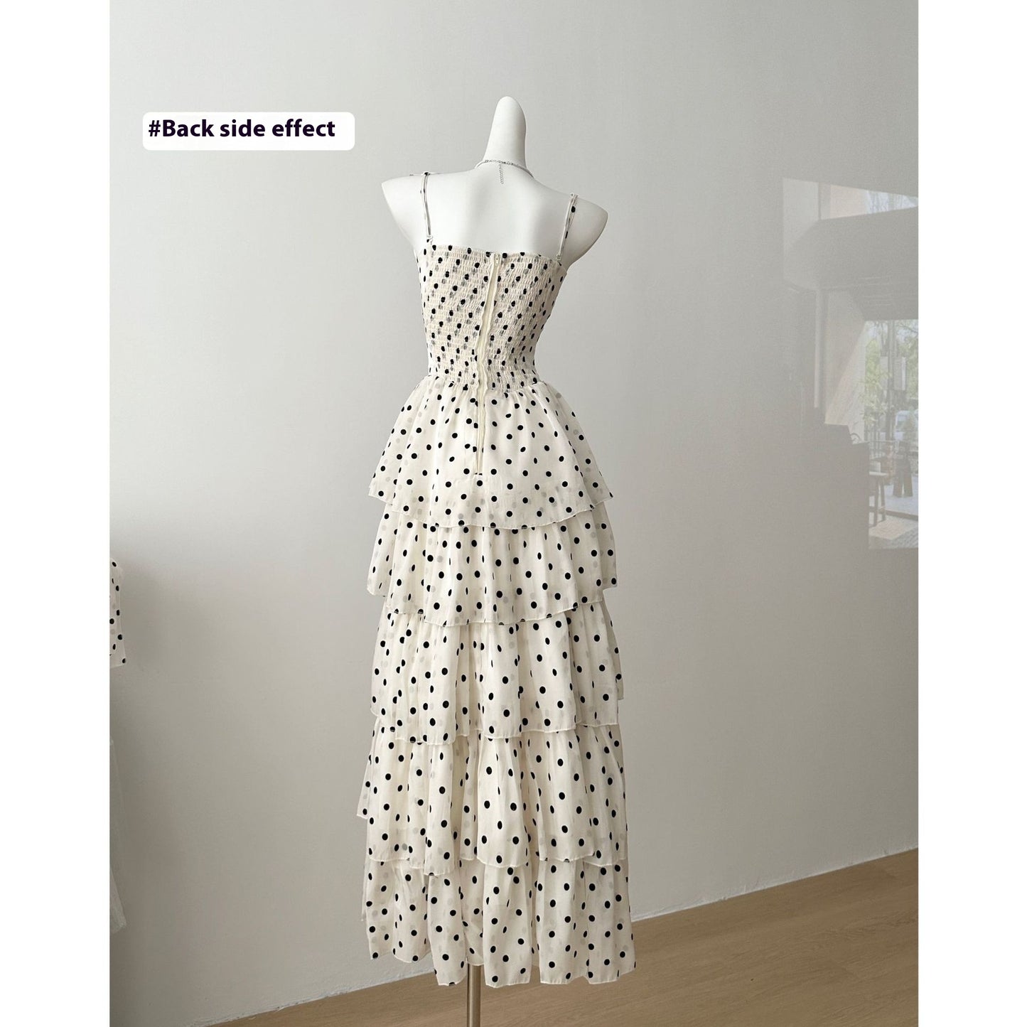 Vacation Gentle Polka-dot Cinched Slimming Sling Dress