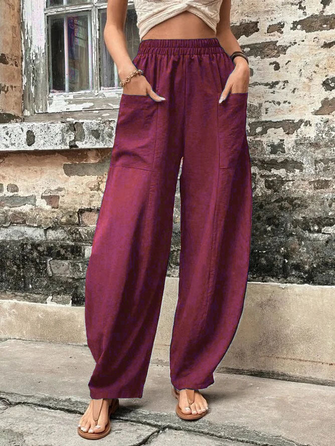 Pantalon sarouel pour femme avec poches, taille haute, décontracté, pour la plage, ample, pour l'été