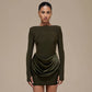 Casual Slim-fit Crew-neck Long-sleeve Ruched Mini Dress