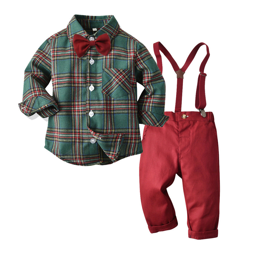 Gentleman European And American Plaid Shirt Bib Suit