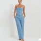 Ensemble haut tube en denim à paillettes et pantalon large