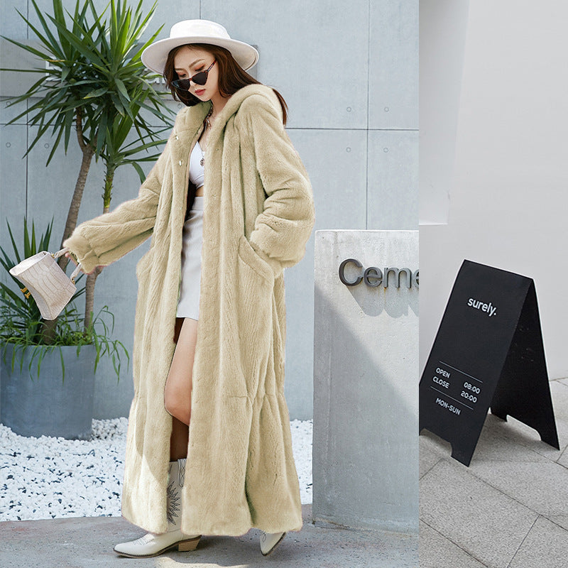 Nouveau manteau de fourrure pour femme, manteau long à capuche