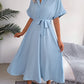 Robe chemise ample nouée de couleur pure, style européen et américain
