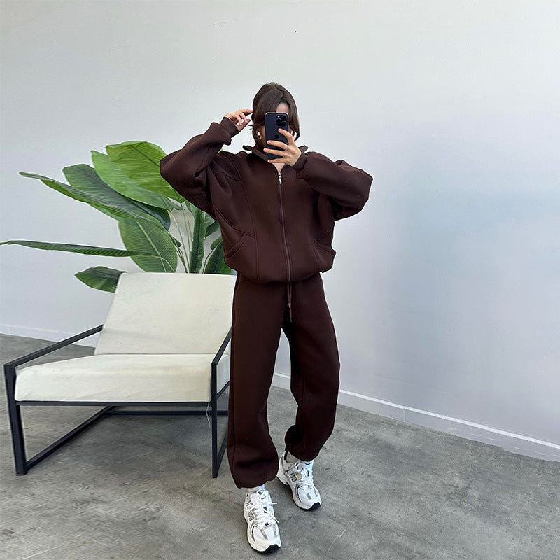 Ensemble de sport avec poches, col montant, cardigan zippé et pantalon à cordon de serrage, tenues de jogging tendance, survêtements, vêtements pour femmes