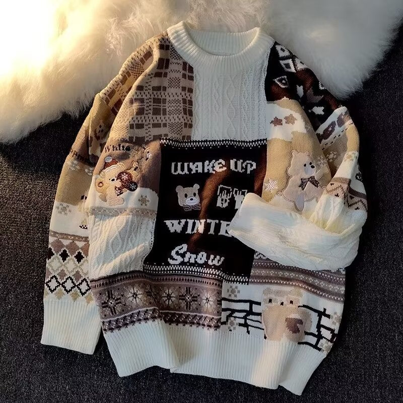 Pull à manches longues en treillis de diamants doux et paresseux