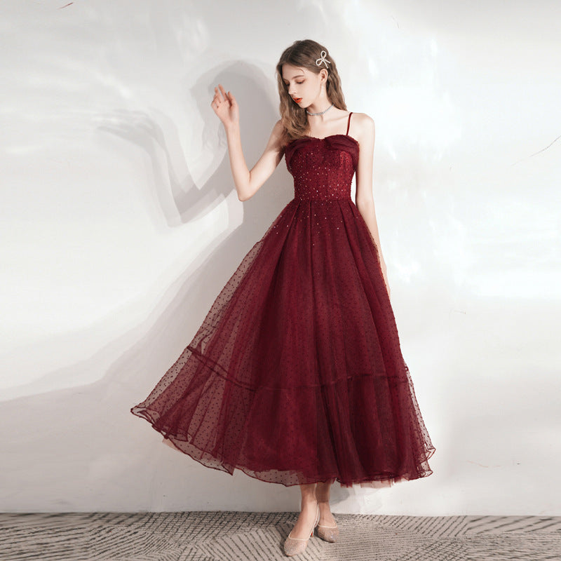 Robe de mariée pour femme, jupe mi-longue rouge