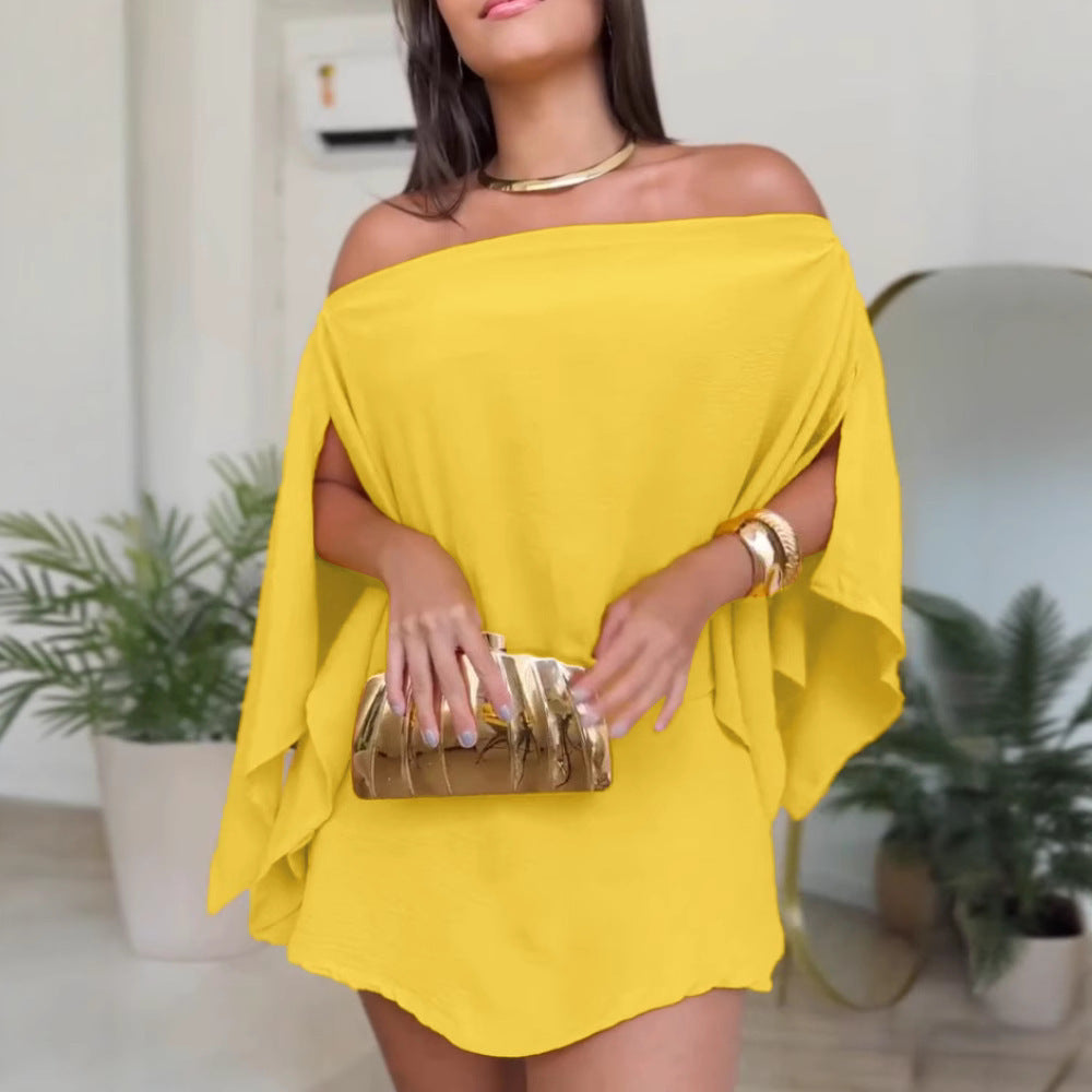 One-shoulder Design With Slit Sleeves Versatile For Commuting And Leisure
