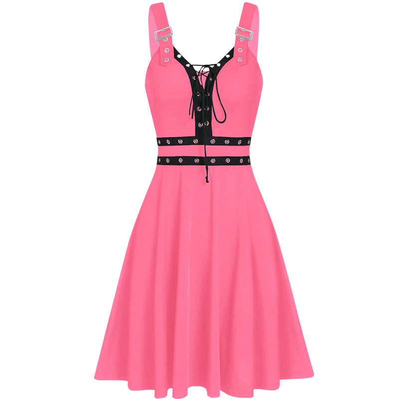 Robe à bretelles style gothique punk tendance pour femme, tenue de tous les jours
