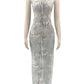 Printed Mesh See-Through Strap Cut-Out Dress