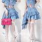 Puff Sleeve Short Coat Lace-up Sling Top High Waist Irregular Skirt Suit