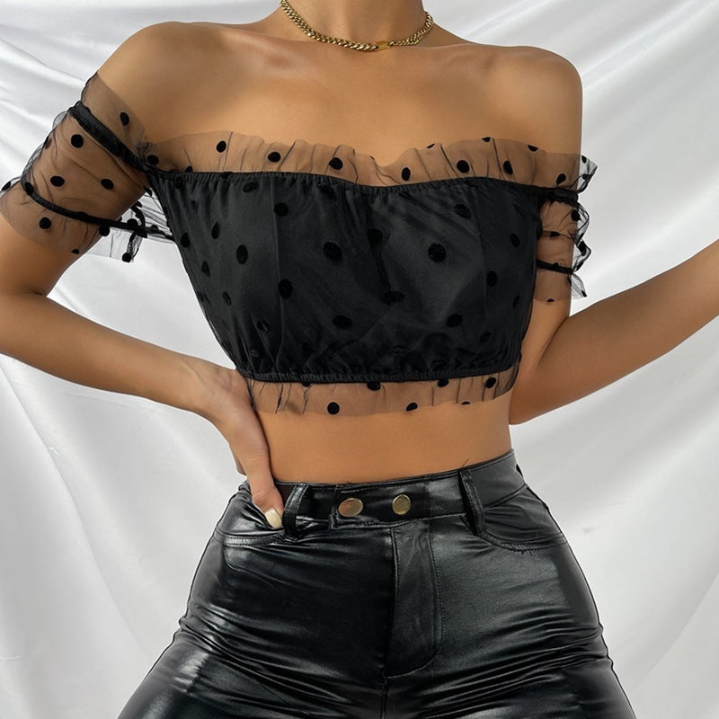 Mesh Polka Dot Slim Fit Cropped Navel